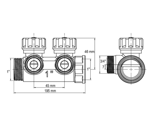 Коллектор вентильный с адаптером KOER KR.1127-2 - 1"x2 - 3/4 WAYS евроконус-плоскость (KR4946) - 2