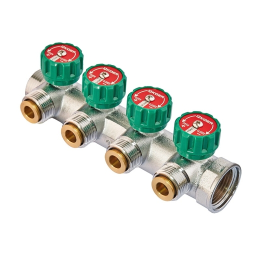Коллектор вентильный с адаптером KOER KR.1127-4 - 1"x4 - 3/4 WAYS евроконус-плоскость (KR4948) - 1