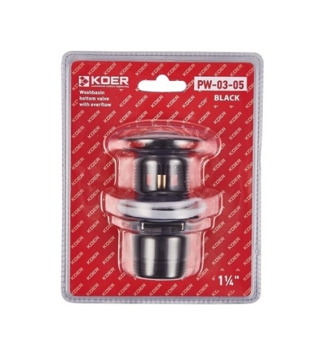 Донный клапан для умывальника с переливом KOER PW-03-05 1 1/4'' Черный (KR3396) - 3
