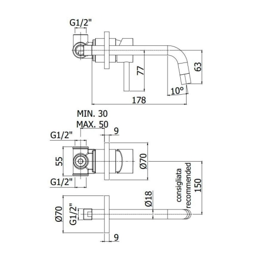 Смеситель для умывальника Paffoni Light 175 мм, черный (LIG006NO70) - 3