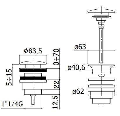 Донний клапан Paffoni Light, чорний матовий (ZSCA050NO) - 2