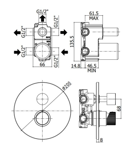 Смеситель для душа Paffoni JO019 скрытого монтажа, 3 выхода, хром (JO019CR) - 2