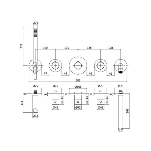 Термостат для ванны Paffoni Modular box, скрытого монтажа, 2 функции, золото (MDE001HG) - 3
