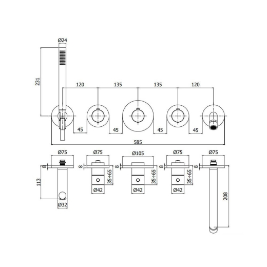 Термостат прихованого монтажу для ванни Paffoni Modular box, 2 функції, матове золото (MDE001HGSP) - 2