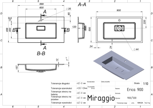 Умивальник MIRAGGIO Erica 900 Matt (MIR8813493) - 4