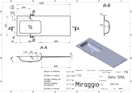 Умивальник MIRAGGIO Della 1200 L Mirasoft (MIR0001076) - 4
