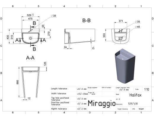 Умивальник MIRAGGIO Halifax RAL 9005 (MIR0000313) - 4
