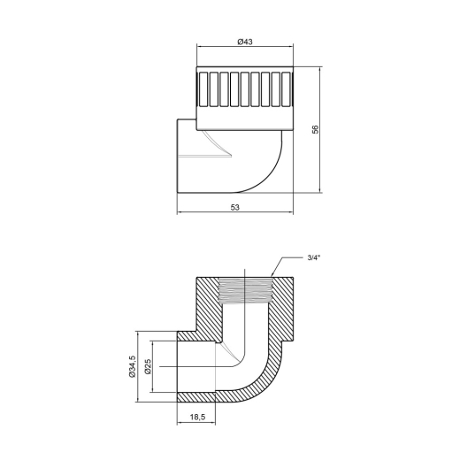 Кутник Thermo Alliance 25*3/4в (DSE2035) - 3