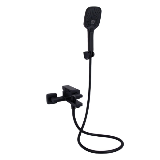 Смеситель для ванны c душевым гарнитуром Qtap Gemini Black Matt (QTGEM259BLM45682) - 1