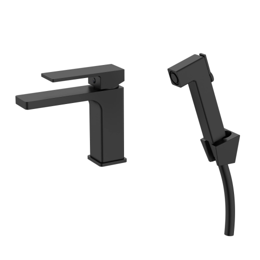 Змішувач для раковини з гігієнічним душем Qtap Gemini Black Matt (QTGEM272BLM45690) - 1