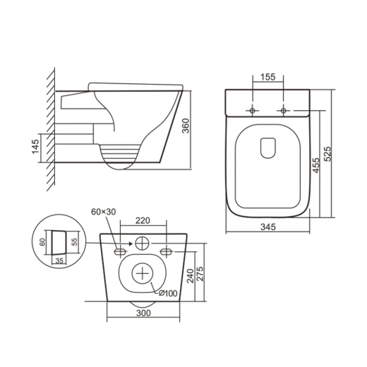 Унітаз підвісний Qtap Tern Ultra Quiet, сидіння Slim Duroplast/Soft-close/Quick relase 525x345x360 мм (QT17332303AW) - 6