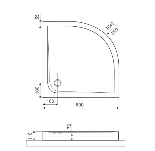 Піддон напівкруглий акриловий Excellent Sense Compact 800х800 см, високий 11 см, білий (BREX.SEN08WHC) - 4