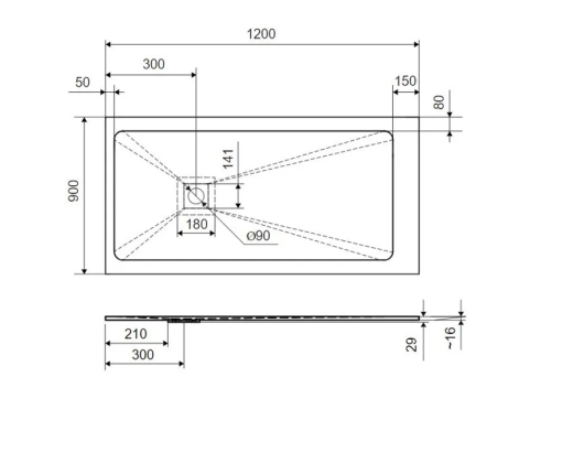 Піддон прямокутний композитний Excellent Arda 1200х900 см, сірий (BREX.1503.120.090.CON) - 2