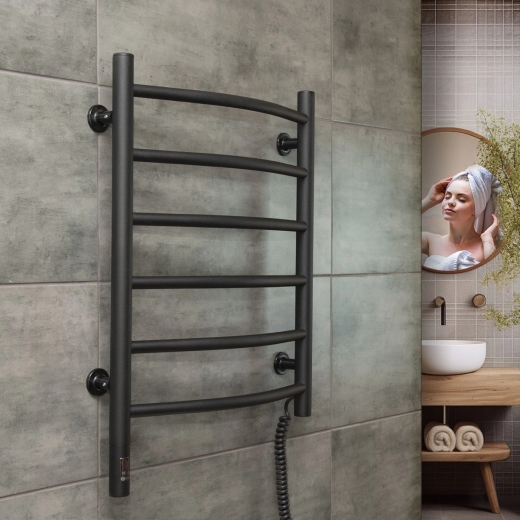 Рушникосушка електрична NAVIN Камелія 480х600 Sensor права, сенсор з таймером, чорний муар (12-207033-4860) - 4