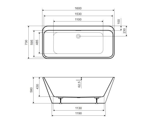 Ванна свободностоящая Excellent Lila 1600x730 (WAEX.LIL2.160.WHW) - 5