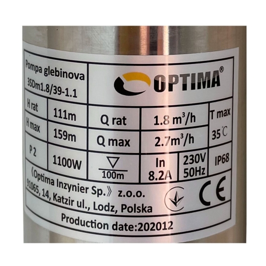 Насос свердловинний OPTIMA 3SDm1,8/39 1,1 кВт 159м + пульт+кабель 1,5м NEW (9694900304195988) - 3