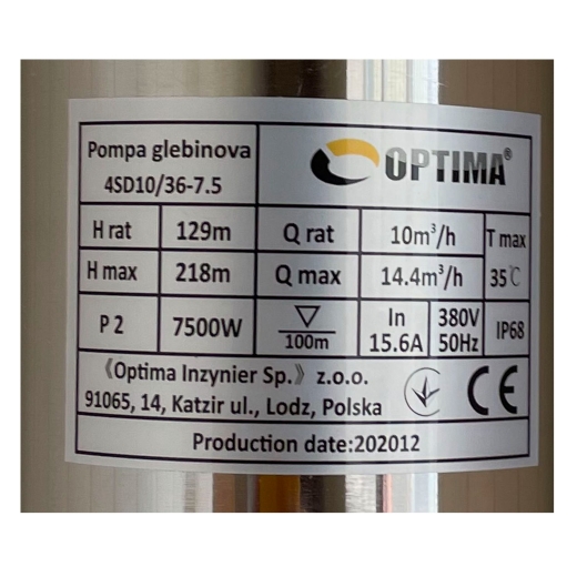 Насос скважинный OPTIMA 4SD10/36 7,5 кВт 218м 3-х фазный (9694900304193829) - 000019148 - 5