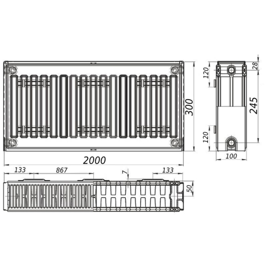 Радіатор сталевий панельний KALITE 22 бік 300x2000 (97949003041923369) - 4