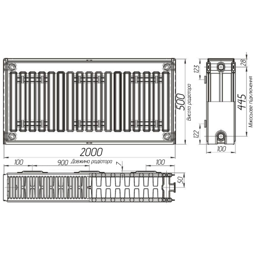 Радіатор сталевий панельний KALITE 22 бік 500x2000 (97949003041923390) - 3