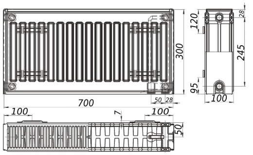 Радіатор сталевий панельний KALITE 22 низ/справа 300x700 без INNER (97949003041923670) - 4
