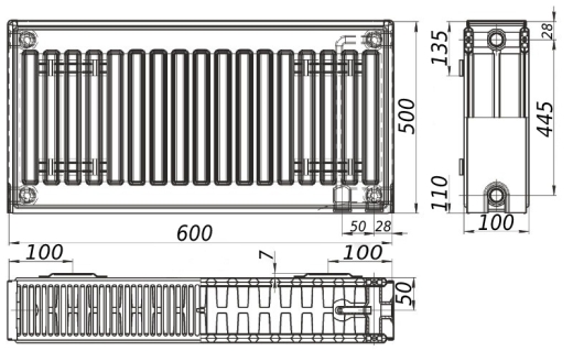 Радіатор сталевий панельний KALITE 22 низ/справа 500x600 без INNER (97949003041923844) - 2