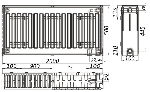 Радіатор сталевий панельний KALITE 22 низ/праворуч 500x2000 без INNER (97949003041924255) - 3