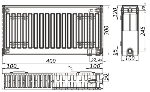 Радіатор сталевий панельний KALITE 22 низ/справа 300x400 без INNER (97949003041925144) - 5