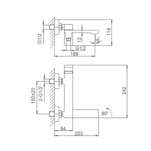 Смеситель для ванны FRAP 1047609, поворотный излив, хром (F3284) - 5