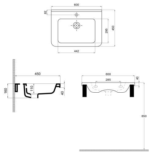 Тумба Sanwerk Alessa 60 венге з умивальником Space Line, 2F (MV0000873) - 4