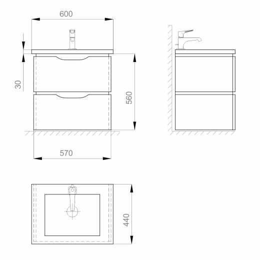 Тумба Sanwerk Alessa Air 60 білий з умивальником Space Line, 2F (MV0000870) - 2