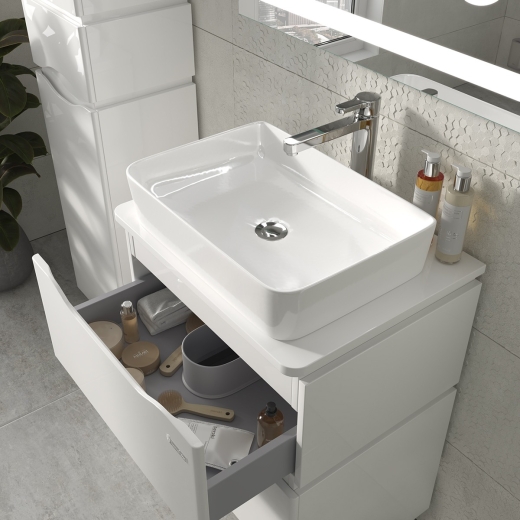Тумба Sanwerk Alessa Air 60 белая с ТОП панелью и умывальником Rapid 50x35, 2F (MV0000899) - 9