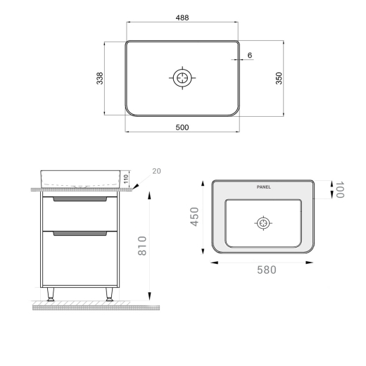 Тумба Sanwerk Greta 60 белая ТОП панелью и умывальником Rapid 50x35, 2F (MV0000904) - 4