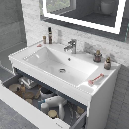 Тумба Sanwerk Greta 80 біла з умивальником New Line, 2F (MV0000885) - 4