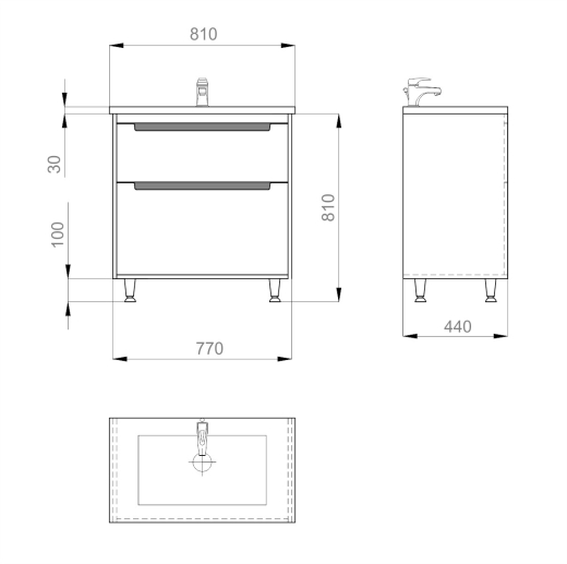 Тумба Sanwerk Greta 80 біла з умивальником New Line, 2F (MV0000885) - 6