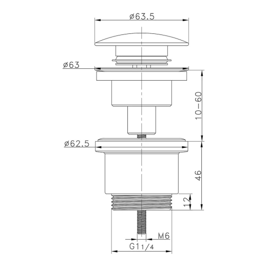Донний клапан ITAL HF1083-BPM, автомат, Ø63мм, 1 1/4", латунь, чорний (ITF1083-B) - 4