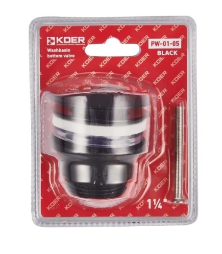 Донний клапан для умивальника Koer PW-01-05 1 1/4'', кнопка, чорний (KR3403) - 1