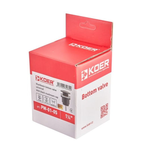Донний клапан для умивальника Koer PW-01-05 1 1/4'', кнопка, чорний (KR3403) - 5