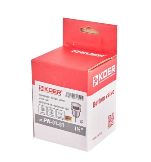 Донний клапан для умивальника Koer PW-01-01 1 1/4'', кнопка, хром (KR3400) - 5