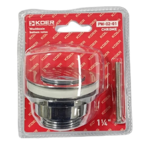 Донный клапан для умывальника Koer PW-02-01 1 1/4'', кнопка, хром (KR3399) - 1