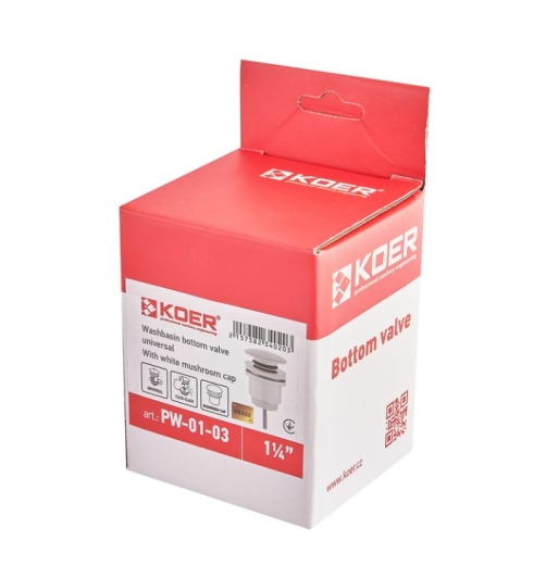 Донный клапан для умывальника Koer PW-01-03 1 1/4'', кнопка, белый (KR3402) - 5