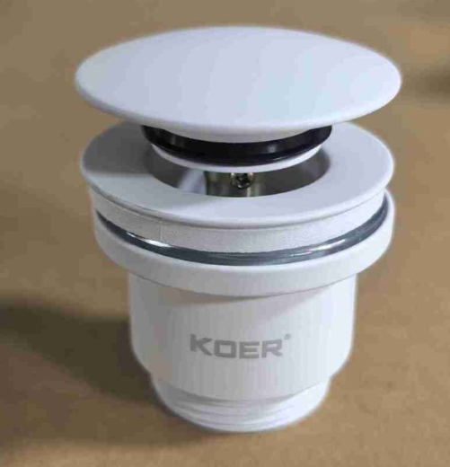 Донный клапан для умывальника Koer PW-01-03 1 1/4'', кнопка, белый (KR3402) - 6