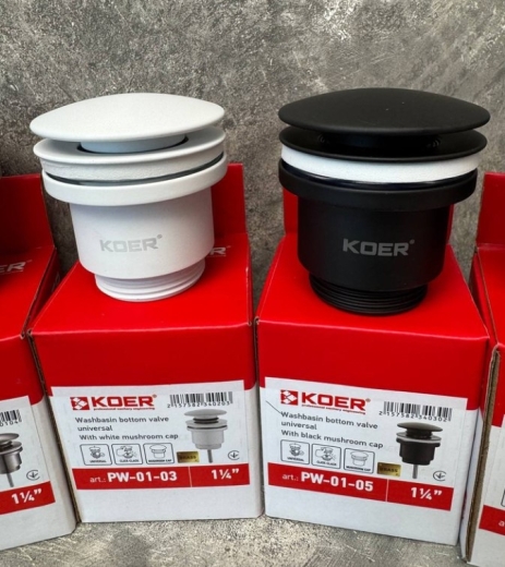 Донный клапан для умывальника Koer PW-01-03 1 1/4'', кнопка, белый (KR3402) - 8