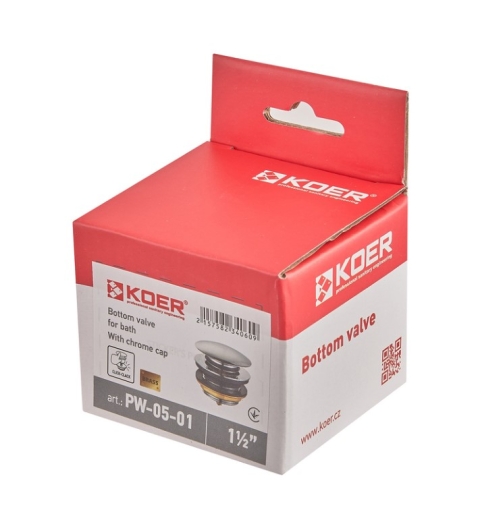 Донний клапан для ванни Koer PW-05-01 1 1/2'', кнопка, хром (KR3406) - 5