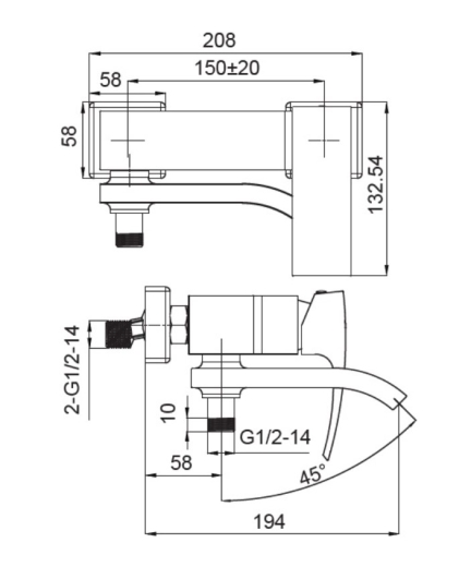 Смеситель для ванны Koer KB-41007-04 с коротким изливом, хром/белый (KR5157) - 8