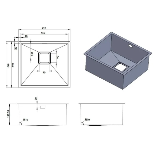 Кухонна мийка Fabiano Quadro 49 Celldecor Nano Graphite (8216.401.1527) - 3