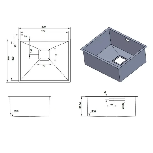 Кухонна мийка Fabiano Quadro 53 Celldecor Nano Graphite (8216.401.1528) - 3