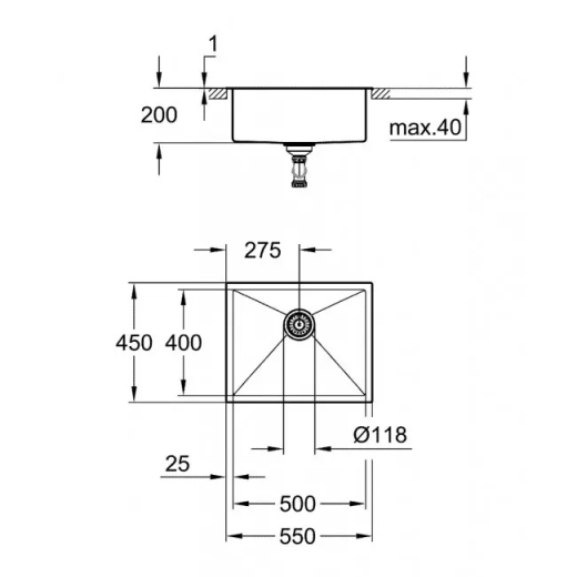 Мийка для кухні Grohe 550 x 450 мм, 1 чаша, матова (31726SD0) - 4