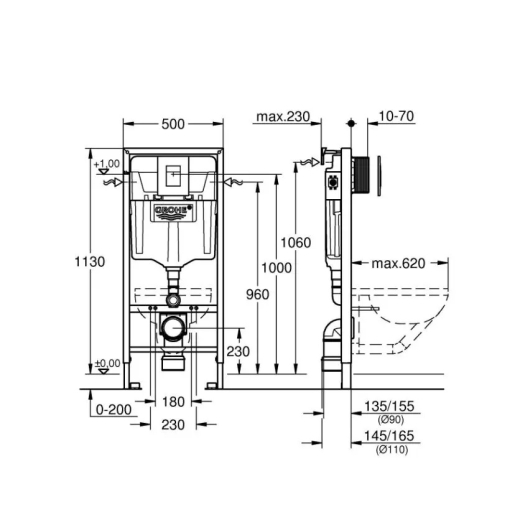 Комплект для унітазу 3в1 Grohe Rapid SL 1.13 м висота установки (39939000) - 4