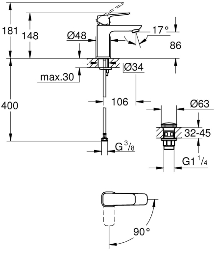 Смеситель для раковины Grohe Cubeo S-размера (1017322430) - 3