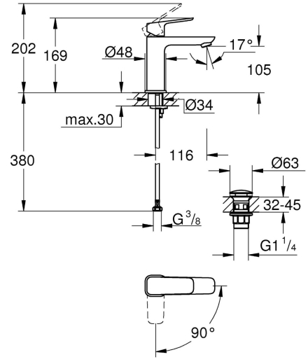 Одноважільний змішувач для раковини Grohe Cubeo M-розміру (1017570000) - 4